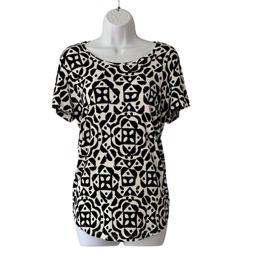 JM Collection Women's M Black & White Geometric Scoop Neck Blouse